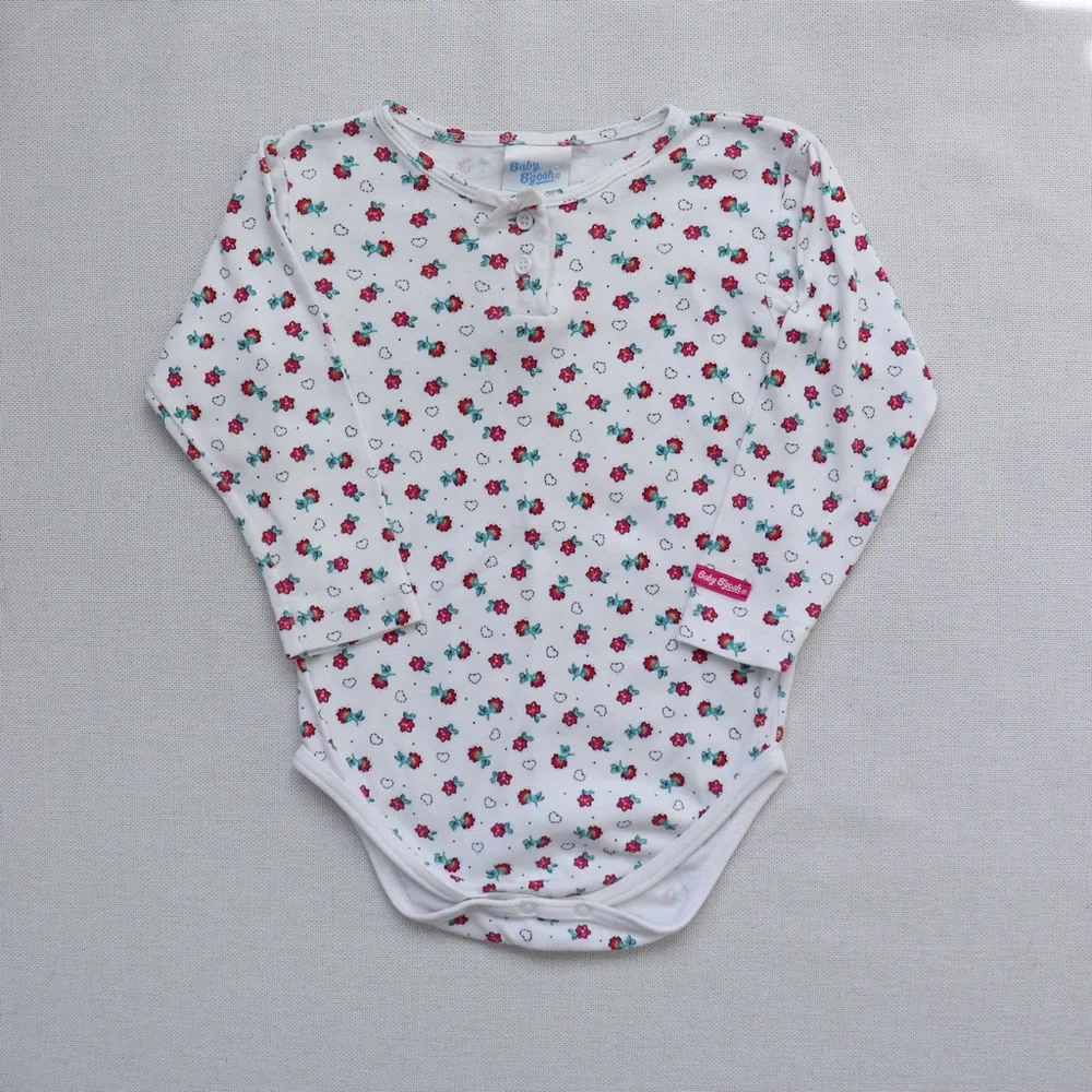 Vintage OshKosh B'gosh Dainty Floral Heart Print Long Sleeve Bodysuit 24M